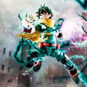 Figura Izuku Midoriya de My Hero Academia S.H. Figuarts de 14 cm. Incluye manos, expresiones faciales intercambiables y partes del pelo, diseñada con detalles precisos.