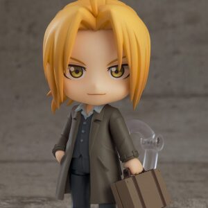 Figura Nendoroid Edward Elric Final Episode Version de 10 cm, con placas faciales intercambiables y accesorios como bolsa y martillo, basada en "Fullmetal Alchemist: Brotherhood".