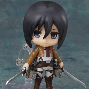 Figura Nendoroid de Mikasa Ackerman de Attack on Titan, 10 cm en PVC, con base y complementos para recrear poses icónicas.