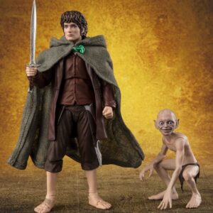 Figuras de Frodo Baggins (12 cm) y Gollum (5 cm) de The Lord of the Rings, colección S.H. Figuarts de Tamashii Nations. Accesorios incluidos.