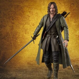 Figura de Aragorn (15,5 cm) de The Lord of the Rings, colección S.H. Figuarts de Tamashii Nations. Incluye espada, daga y carcaj.